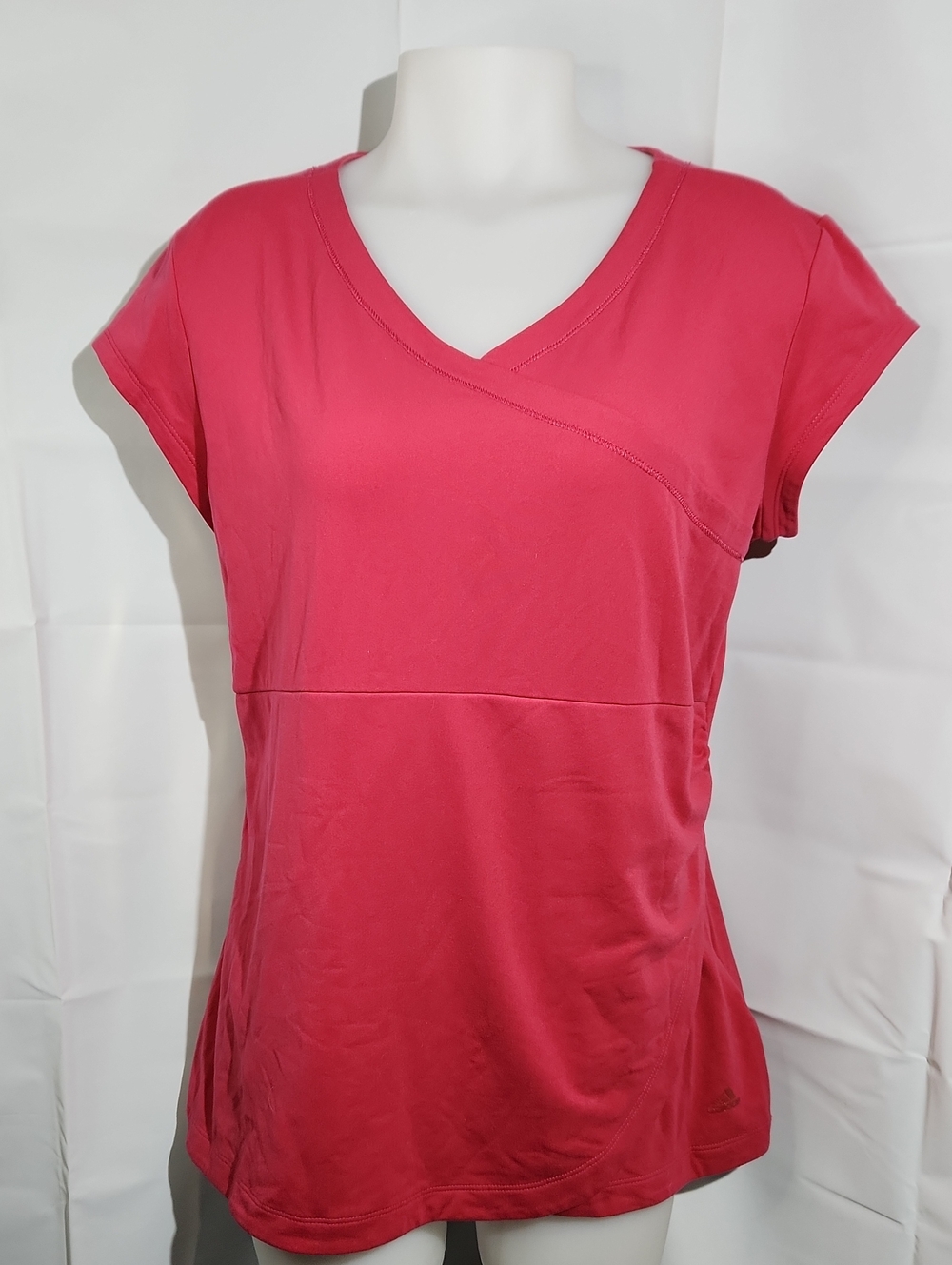 Vintage Adidas Clima365 Women's Wrap Style V-Neck Active Tee in Pink - Large